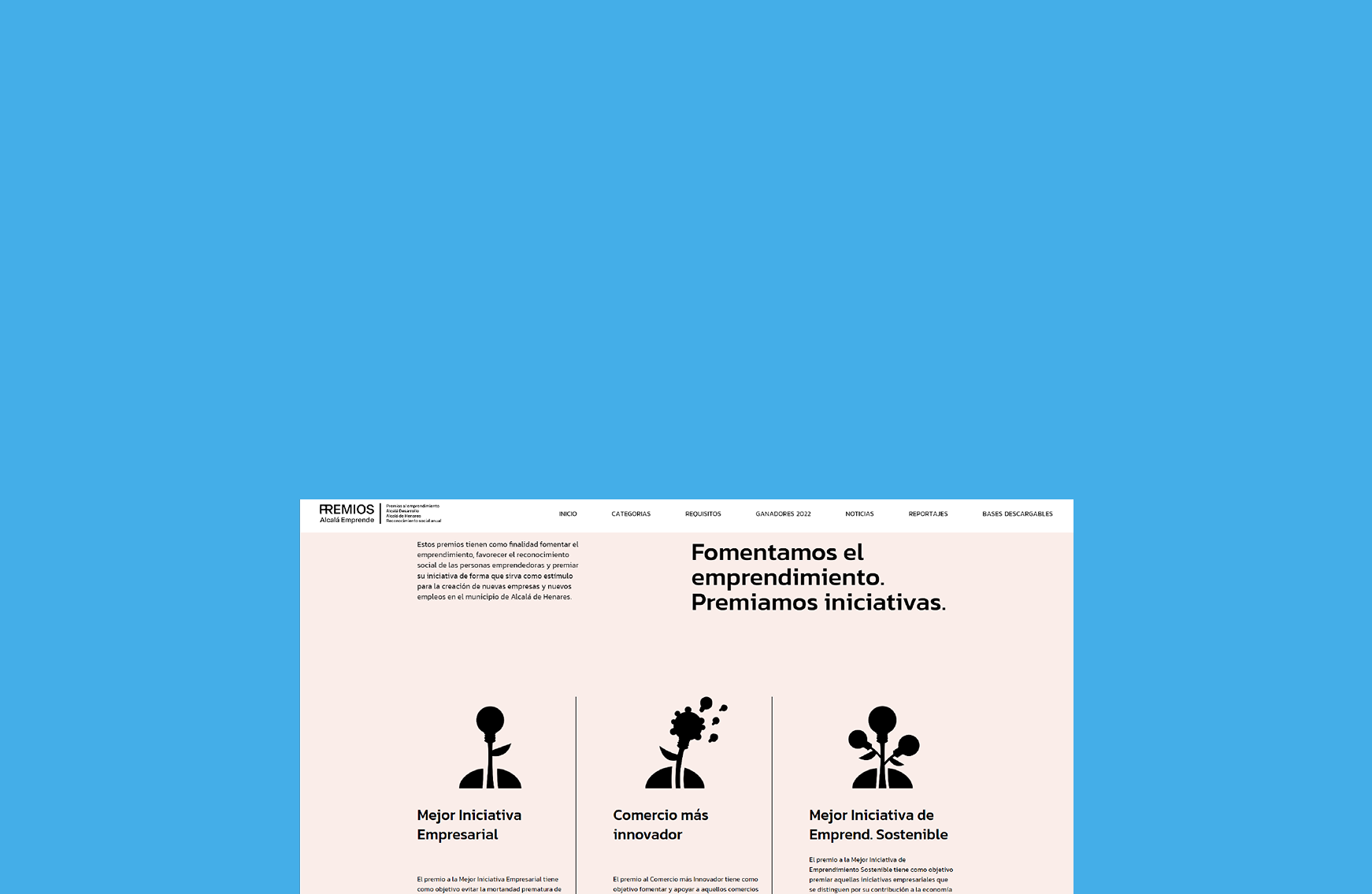 Premios Alcalá 2023 website cover with awards homepage and category cards