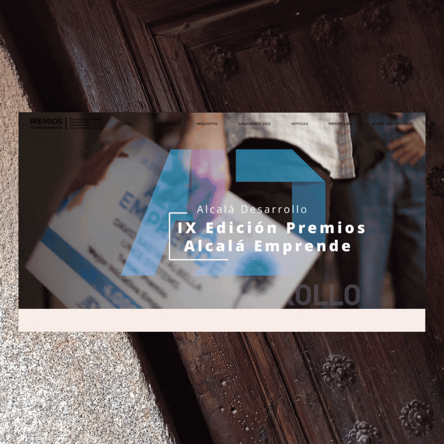 Animated preview of the Premios Alcalá 2023 website interface