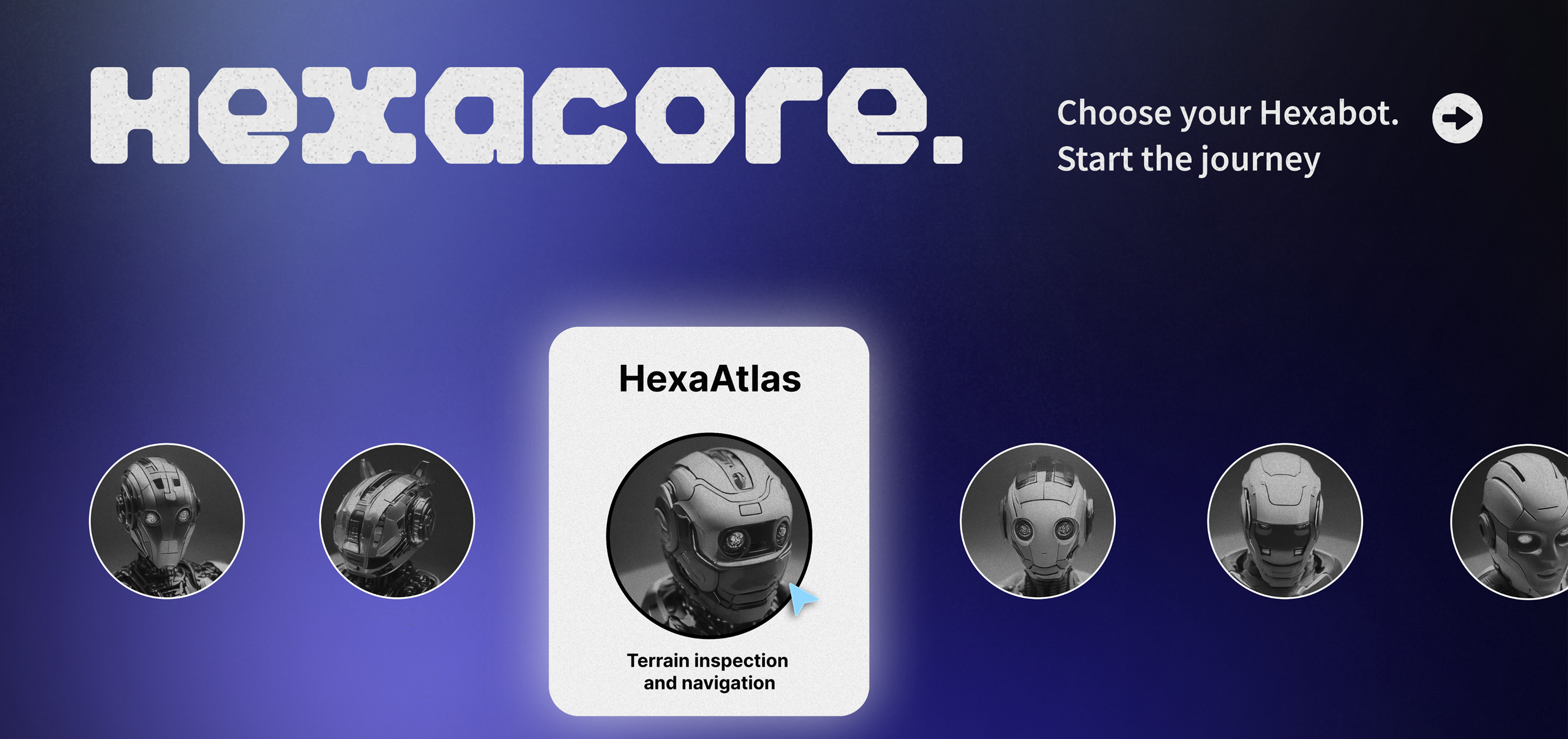 Hexacore product board with lunar colony context, Hexabot support logic and dark interface direction
