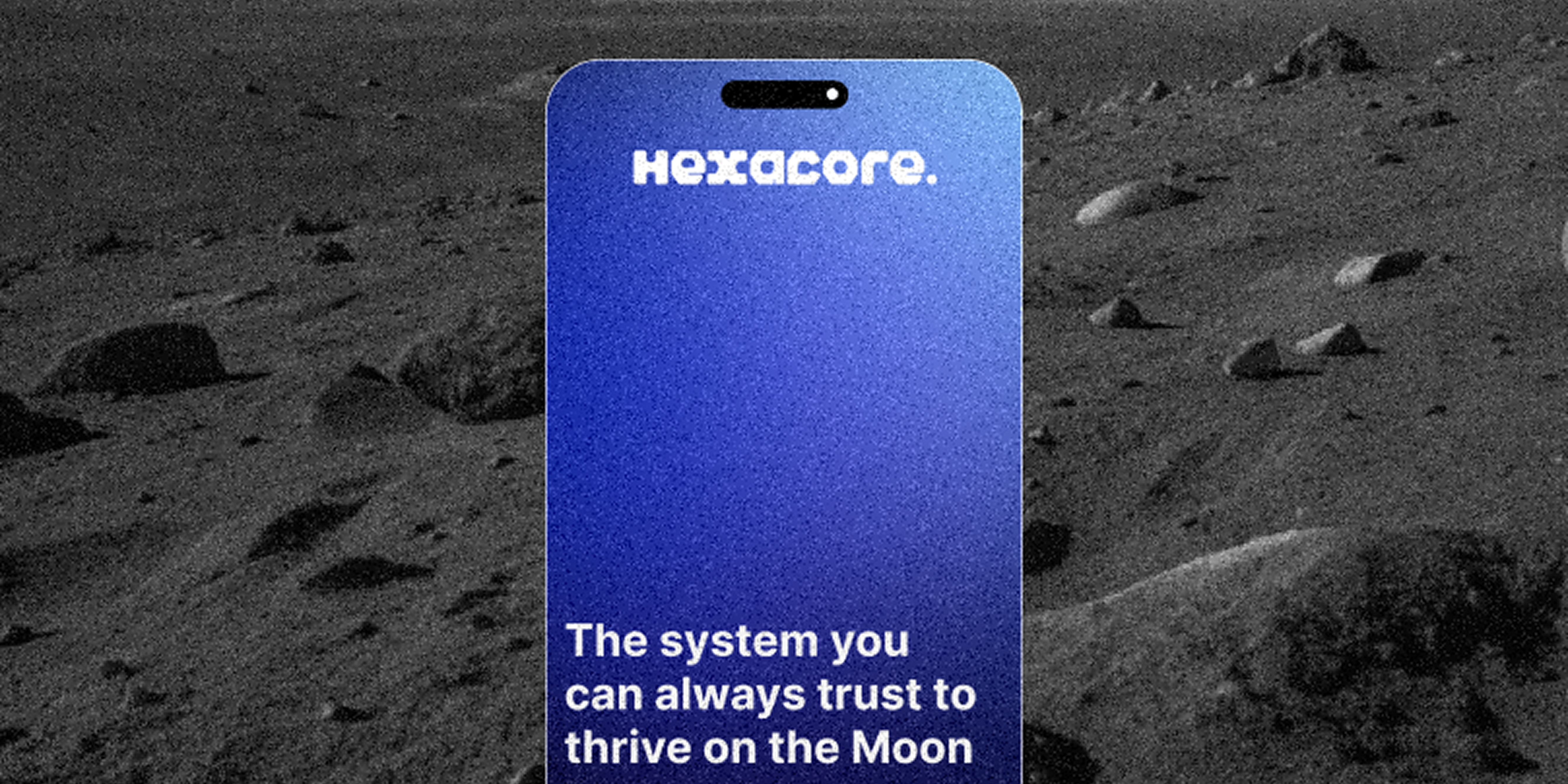 Hexacore hero cover showing dark lunar interface screens for requesting and coordinating Hexabot support