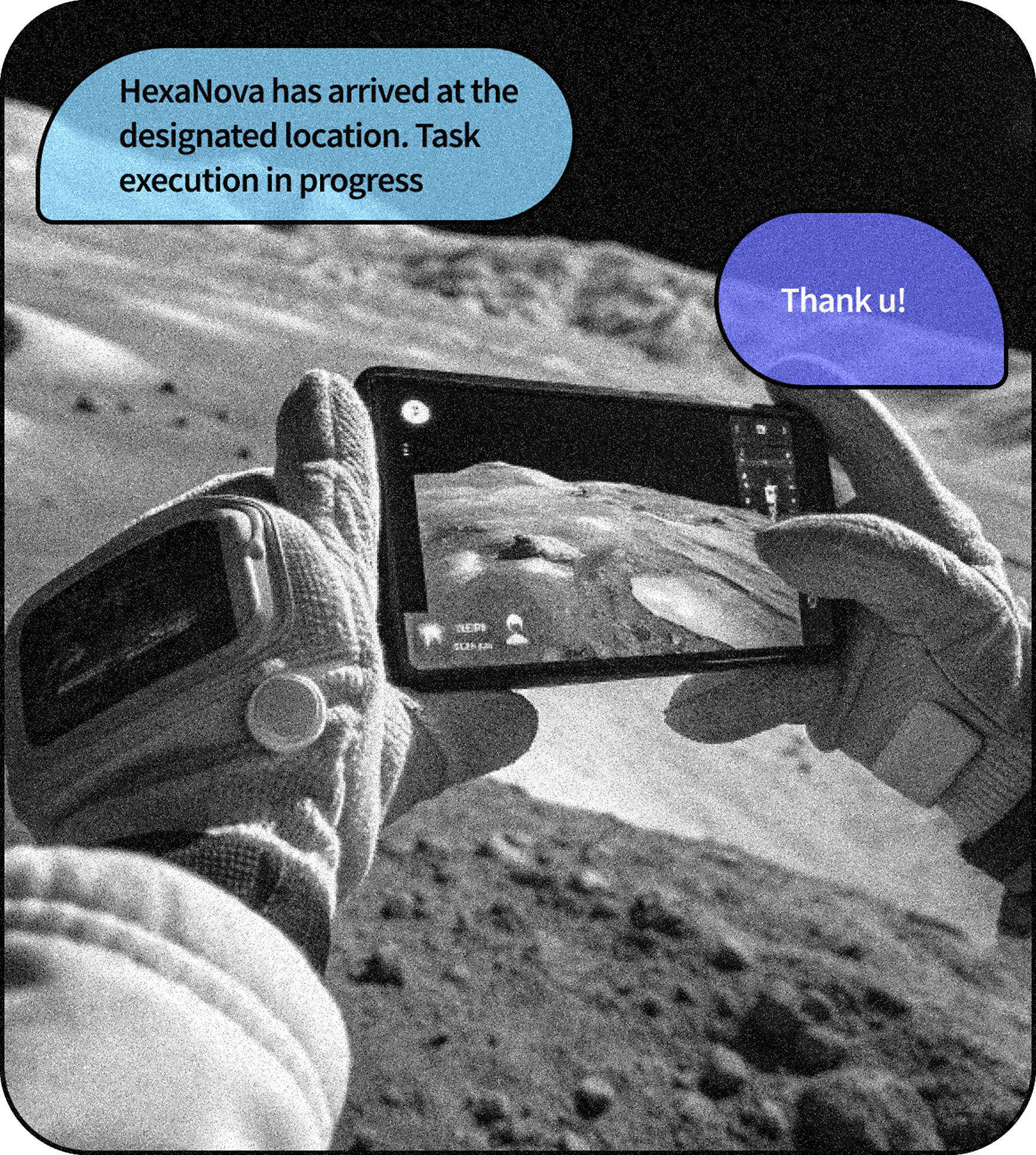 Hexacore final visual showing the messaging and human-machine support atmosphere