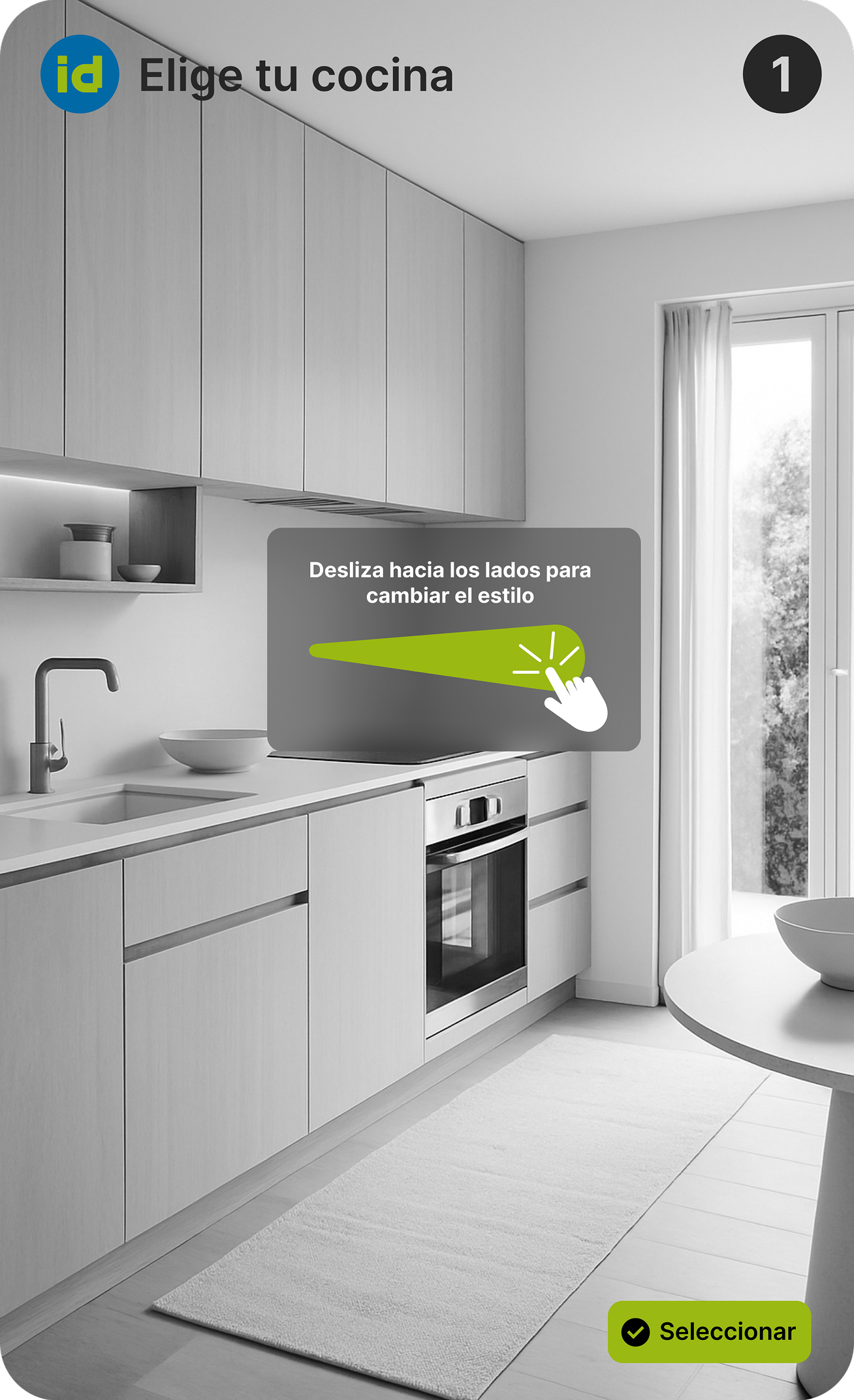 Idealista Remake kitchen customisation screen with interior visualisation inside the home decision flow