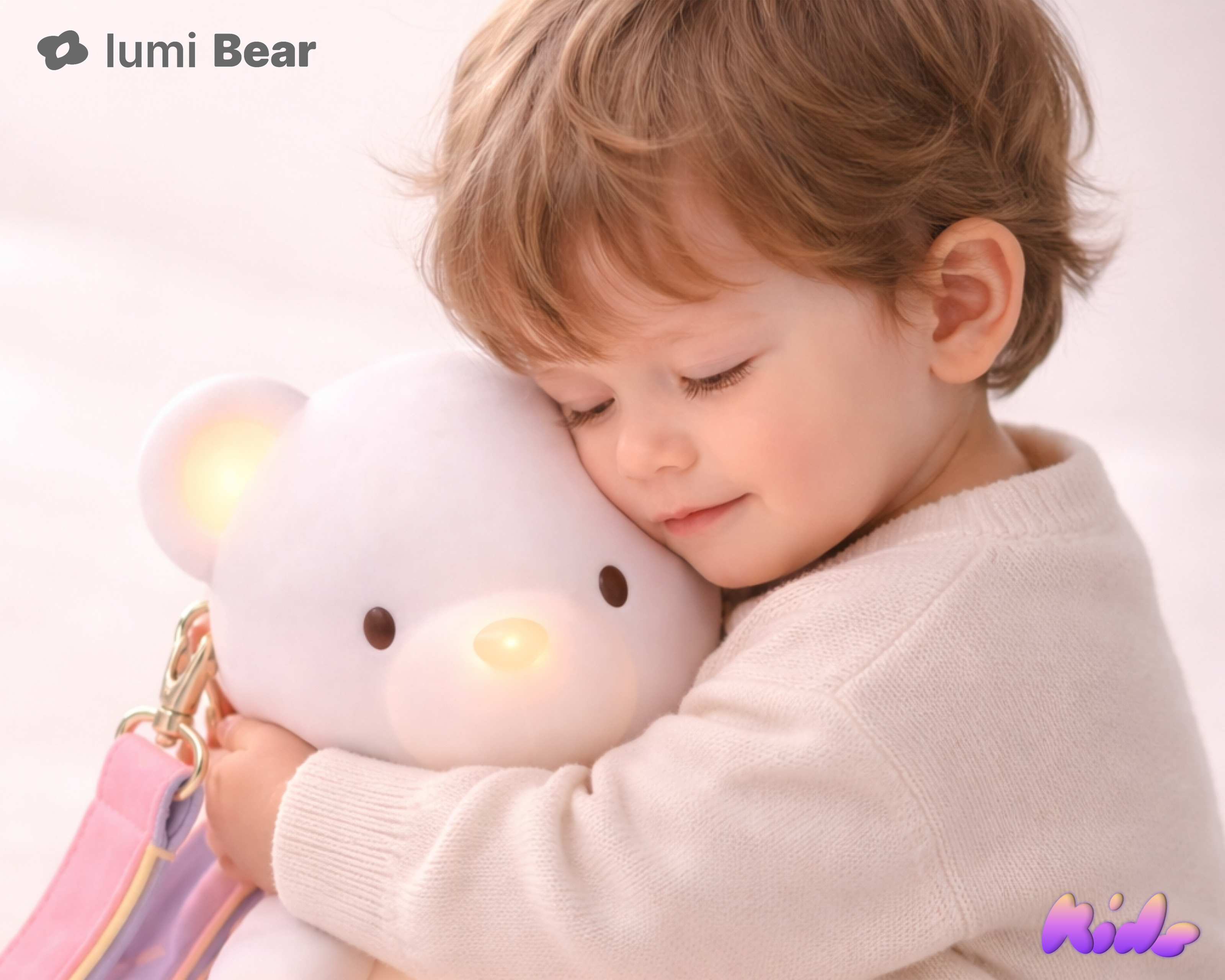 Lumi Bear product render with the soft companion device designed for children