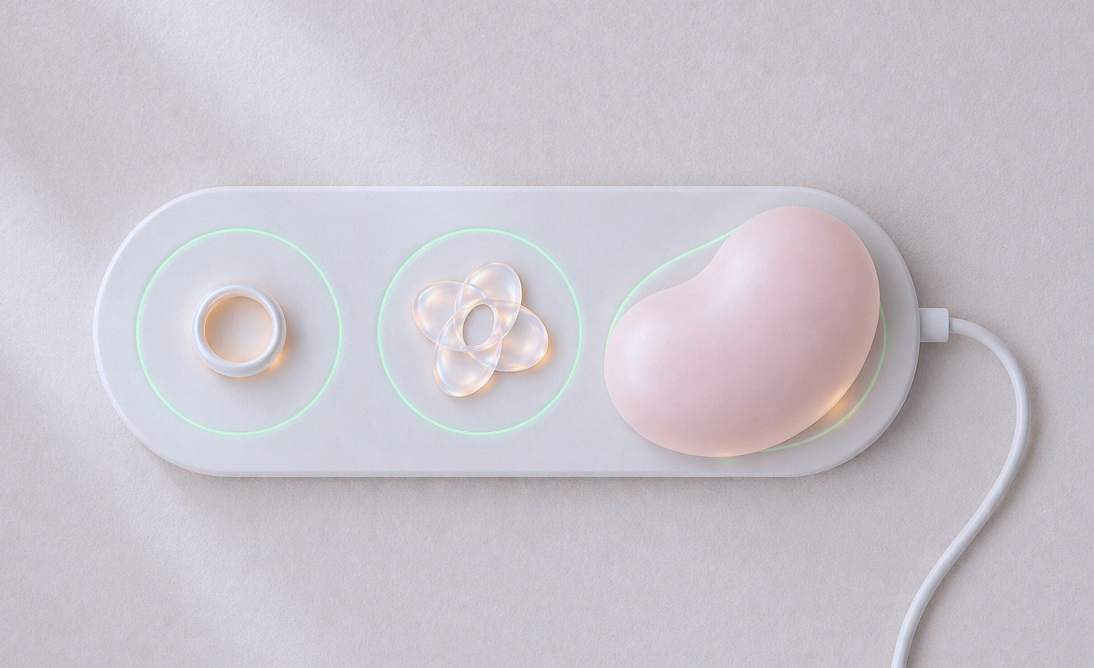 Lumi charger detail render with the wireless charging base and soft product surface
