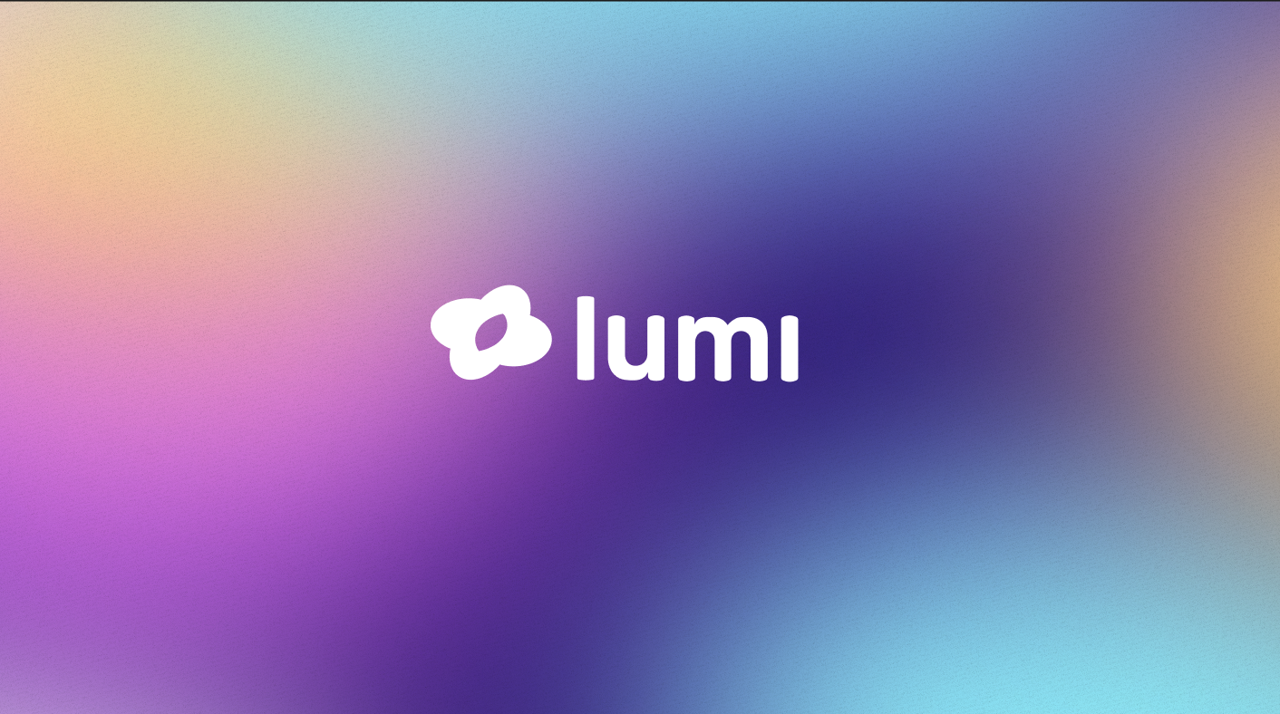 Lumi hero board with soft purple sensory devices, app screens and emotional technology atmosphere