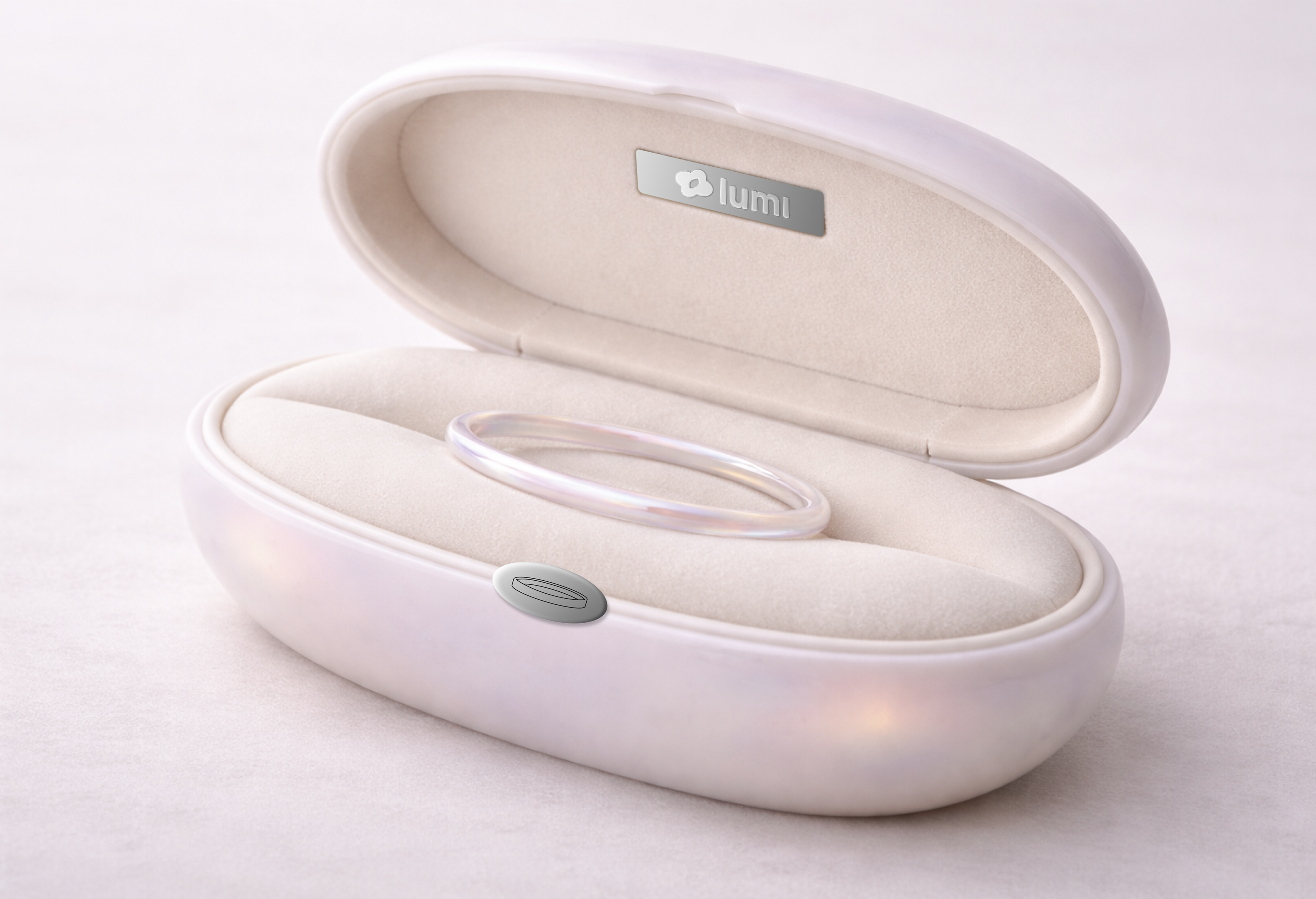 Lumi thin ring case render with protective packaging for the slimmer wearable format