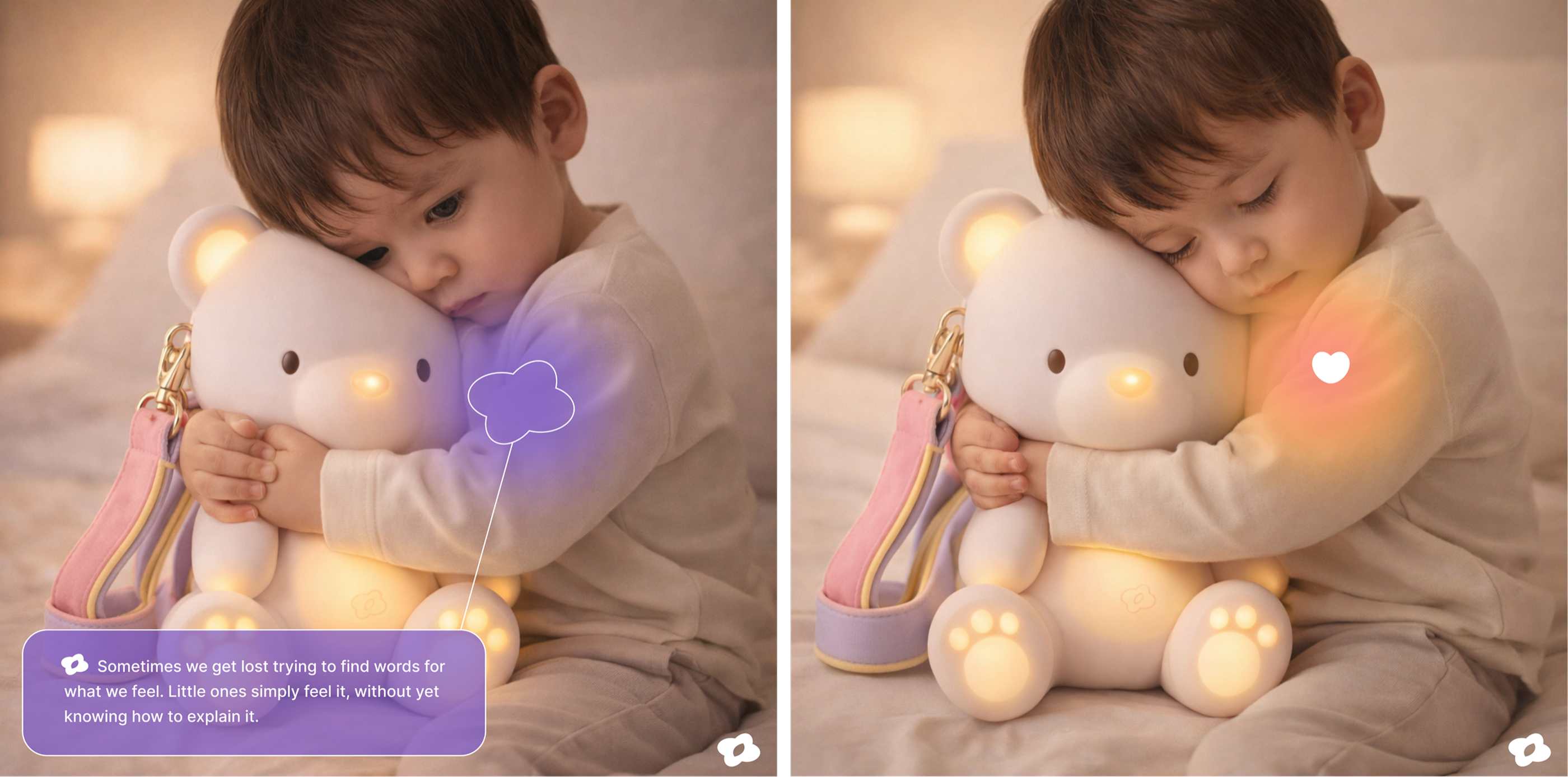 Lumi kids narrative visual with the Bear companion and soft regulation cues for children