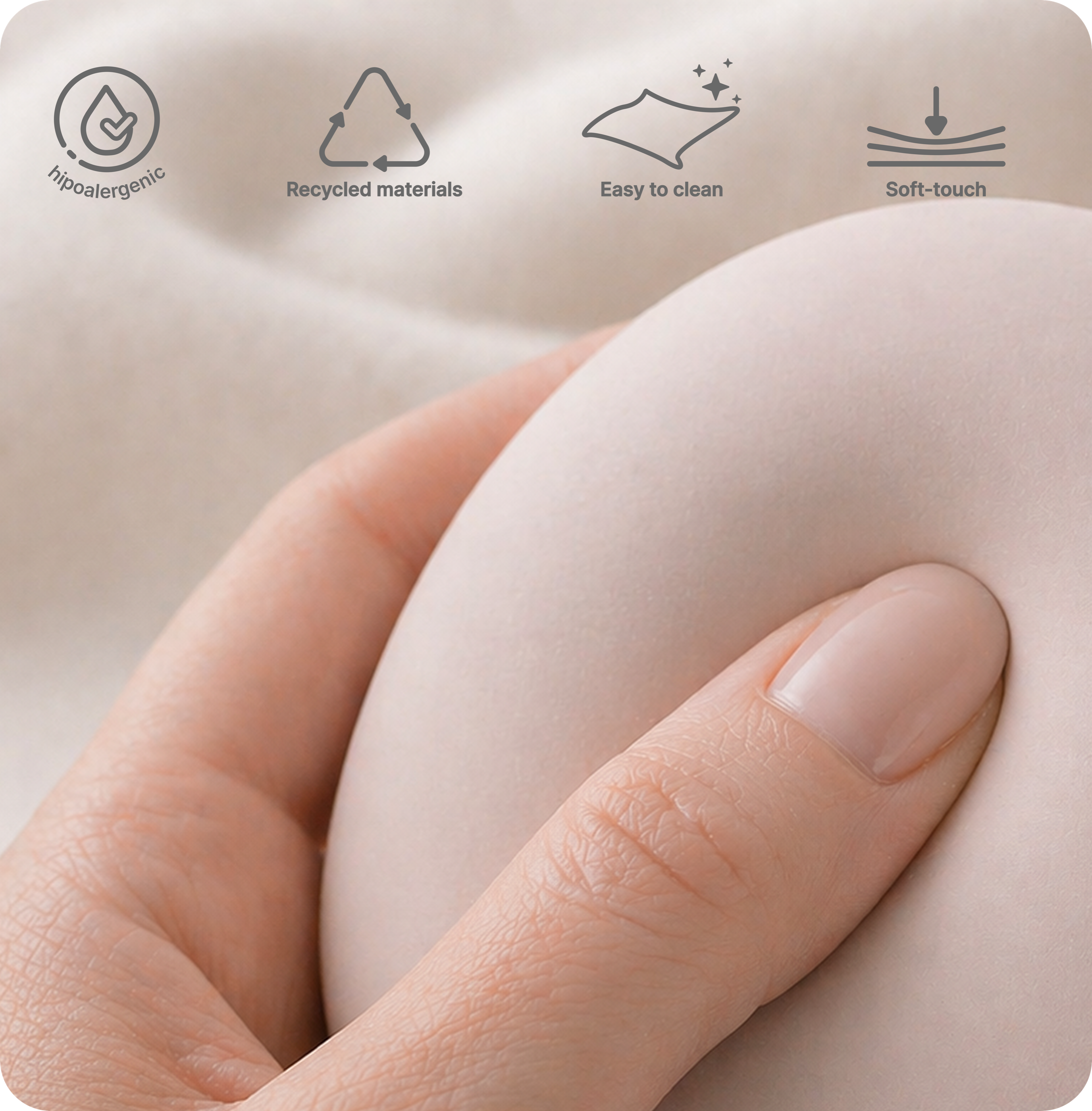 Lumi materials board with velvety silicone samples and soft hypoallergenic surface references
