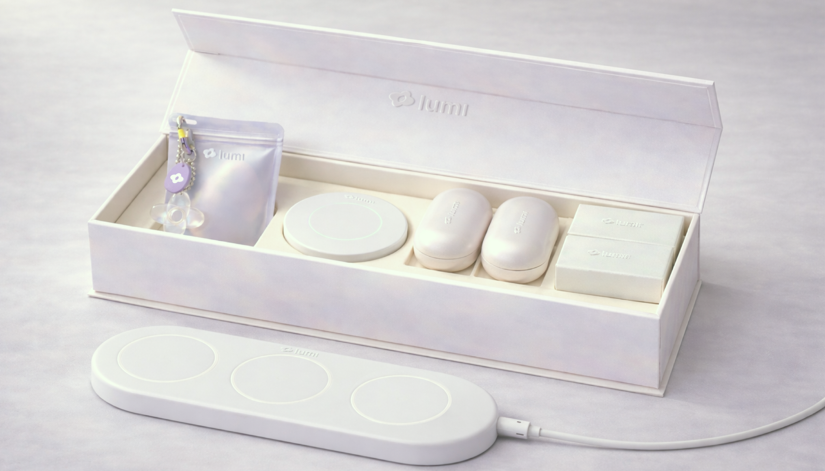 lumi packaging set showing boxes, cases and accessories as part of the sensory brand universe