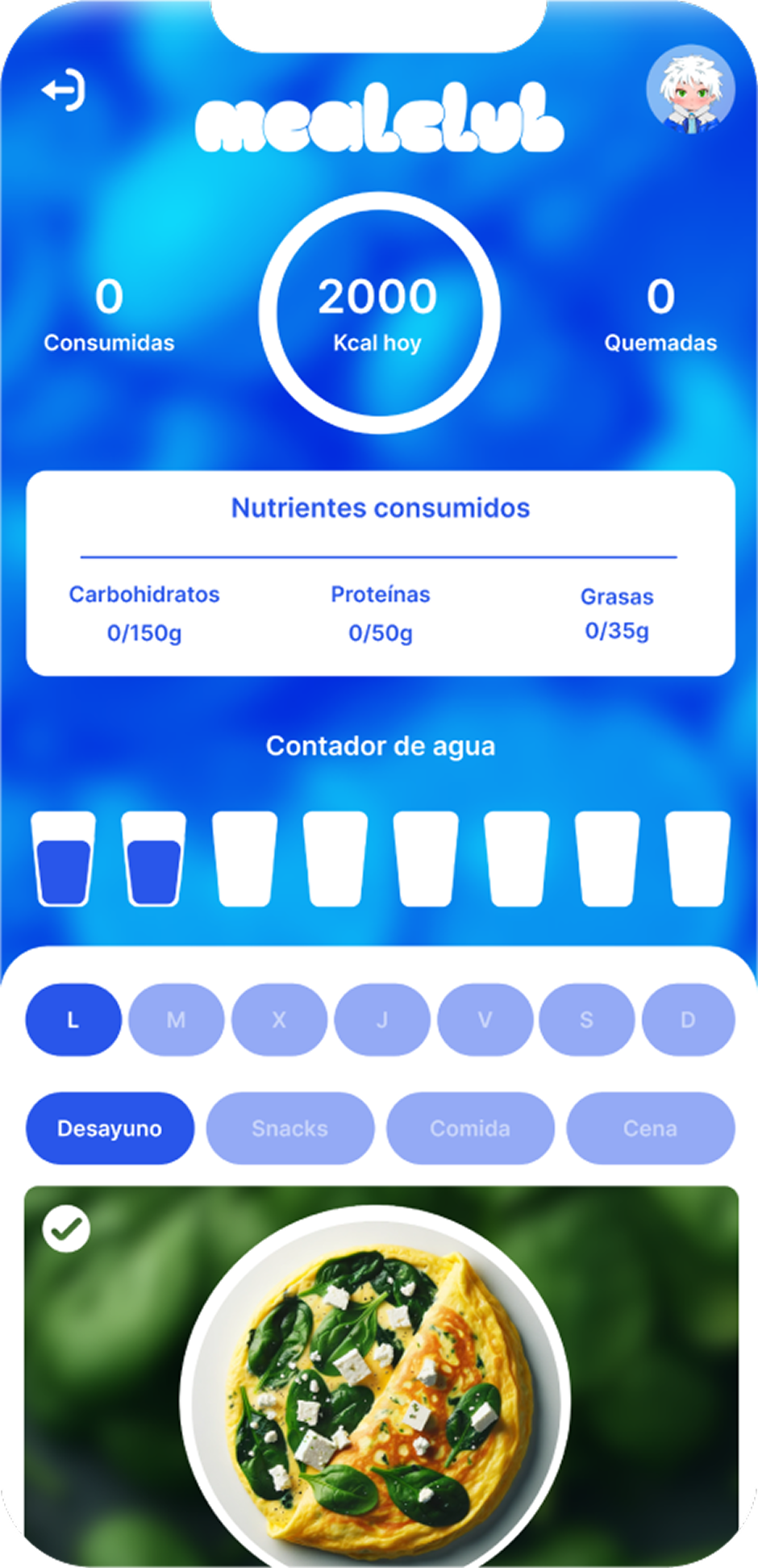 MealClub MVP screen with recipe card, saved meal action and nutrition content layout