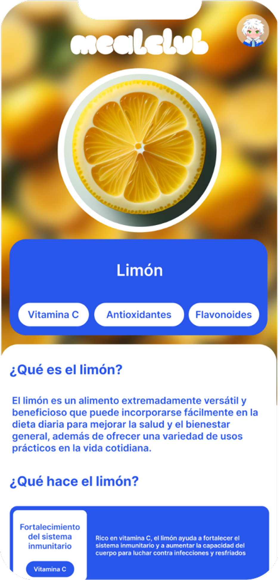 MealClub MVP screen with recipe card variation, meal information and action buttons