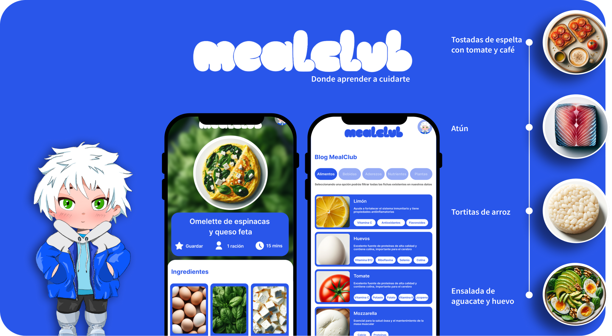 MealClub visual direction board with colourful app screens, food photography, rounded cards and friendly brand elements